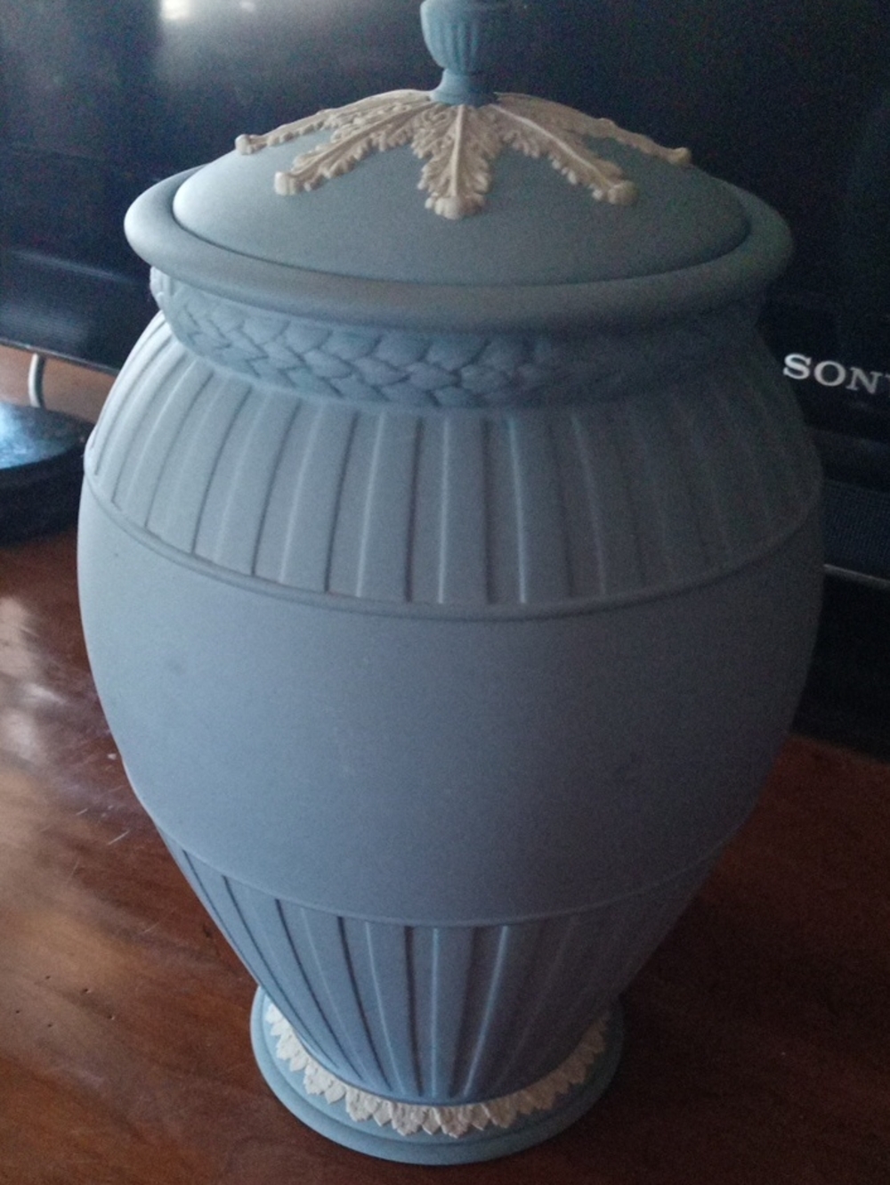 RARE Vintage 12" Wedgwood Pale Blue Jasperware Achilles Lidded Urn Circa 1950s